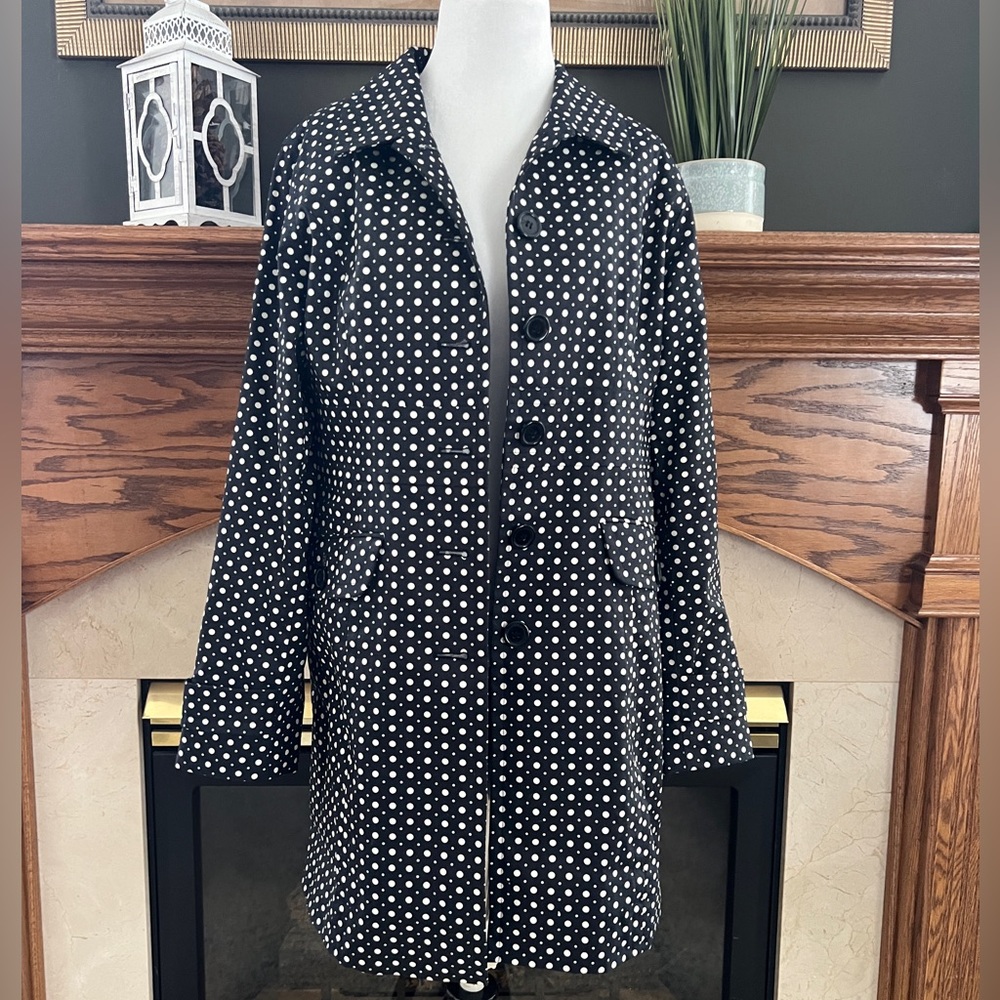 Big Chill‎ Black Polka Dot Trench Style Jacket Sz. Medium NWOT
